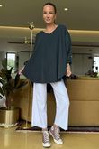 Made in Italy Cooper Needlecord Scoop Dip Back Top Charcoal